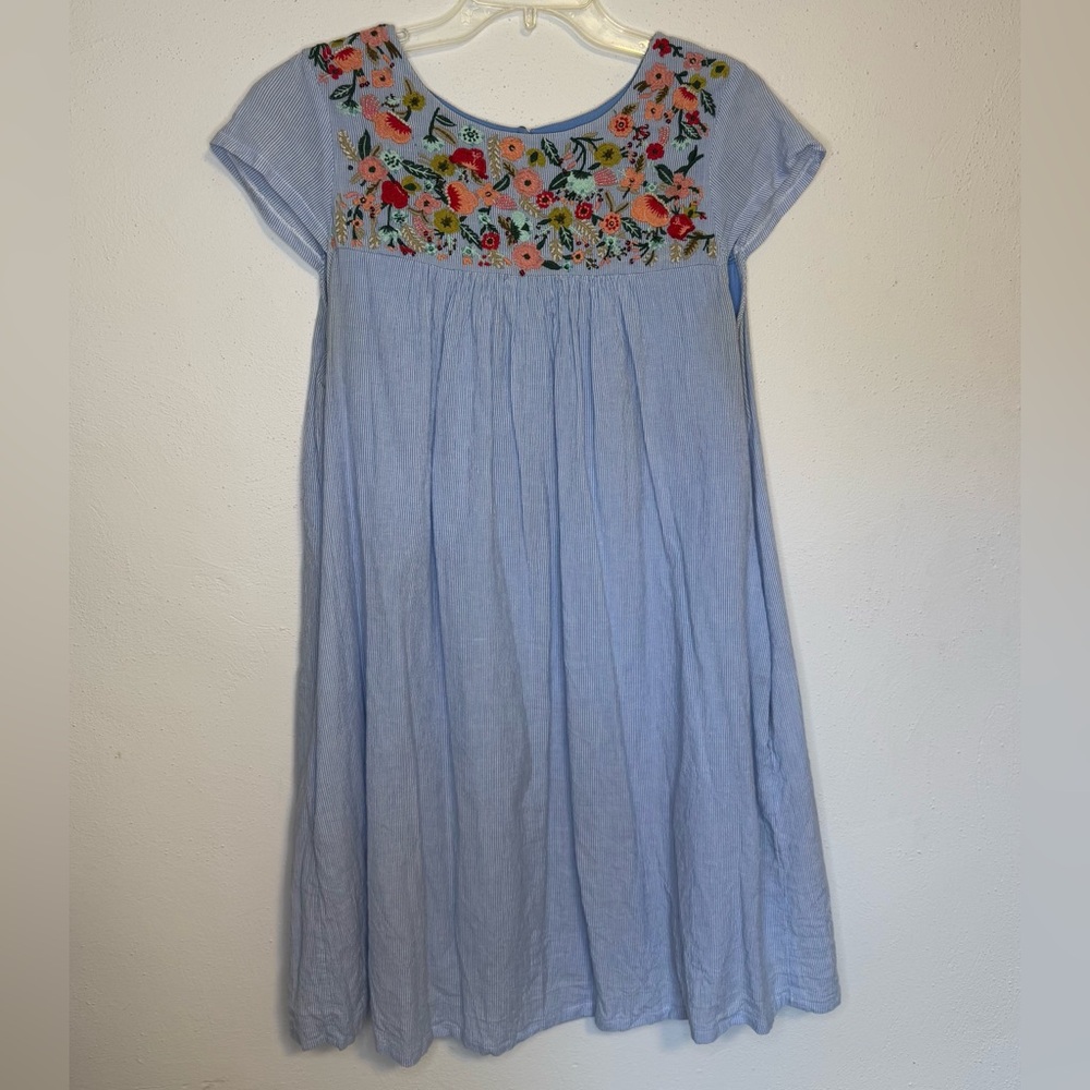 Maeve Light Blue Mini Dress with Floral Embroidery